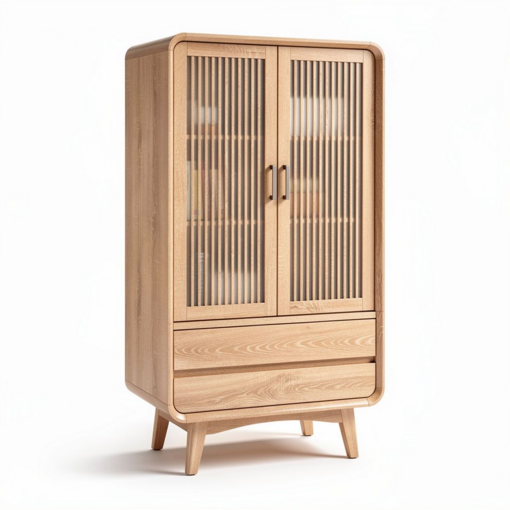 Wooden display cabinet with glass doors for living room - 80 x 40 x 160cm