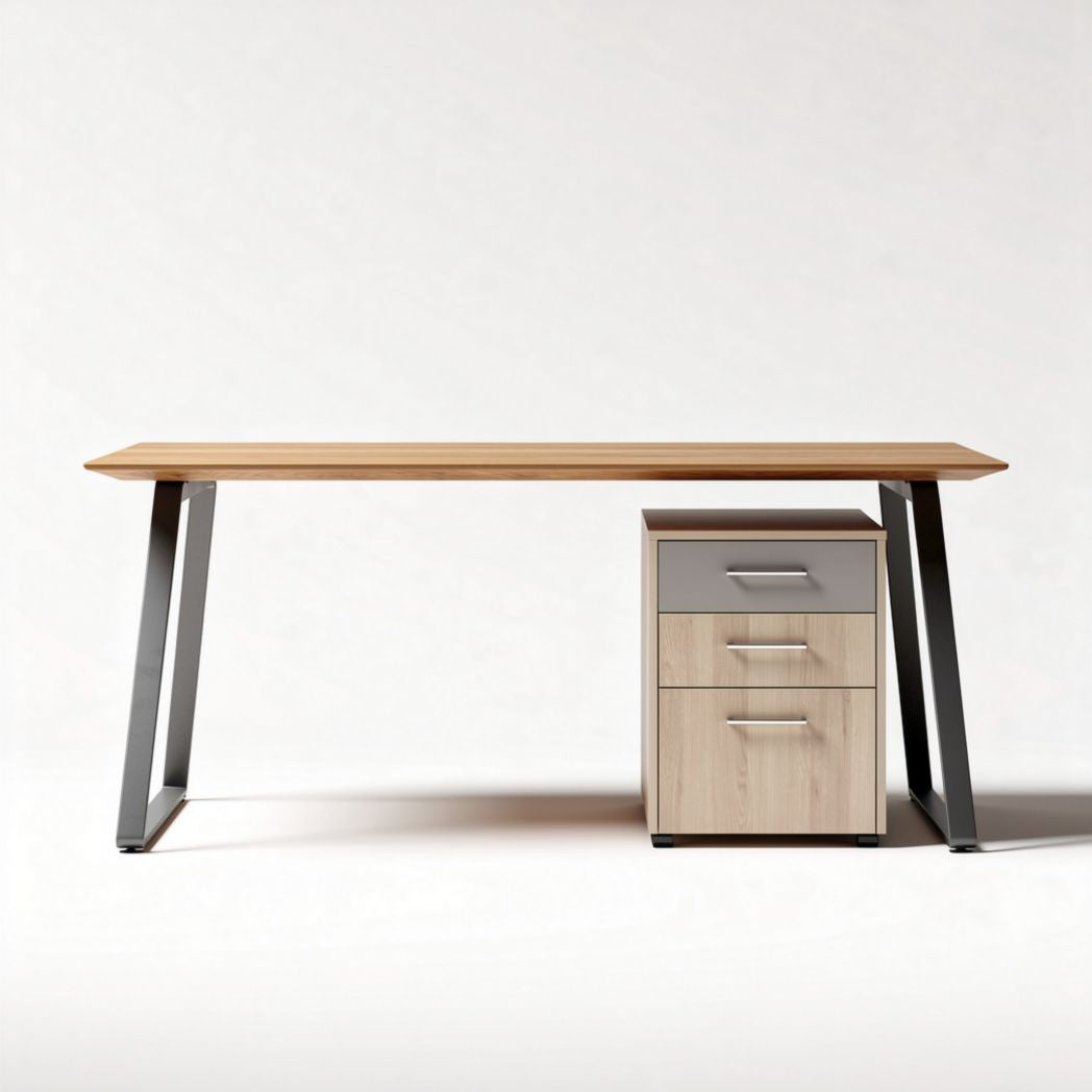 Metal and wood desk with storage unit - 120 x 60 x 75cm