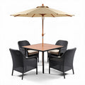 Outdoor dining set with umbrella, wicker and metal construction - 120 x 120 x 250cm