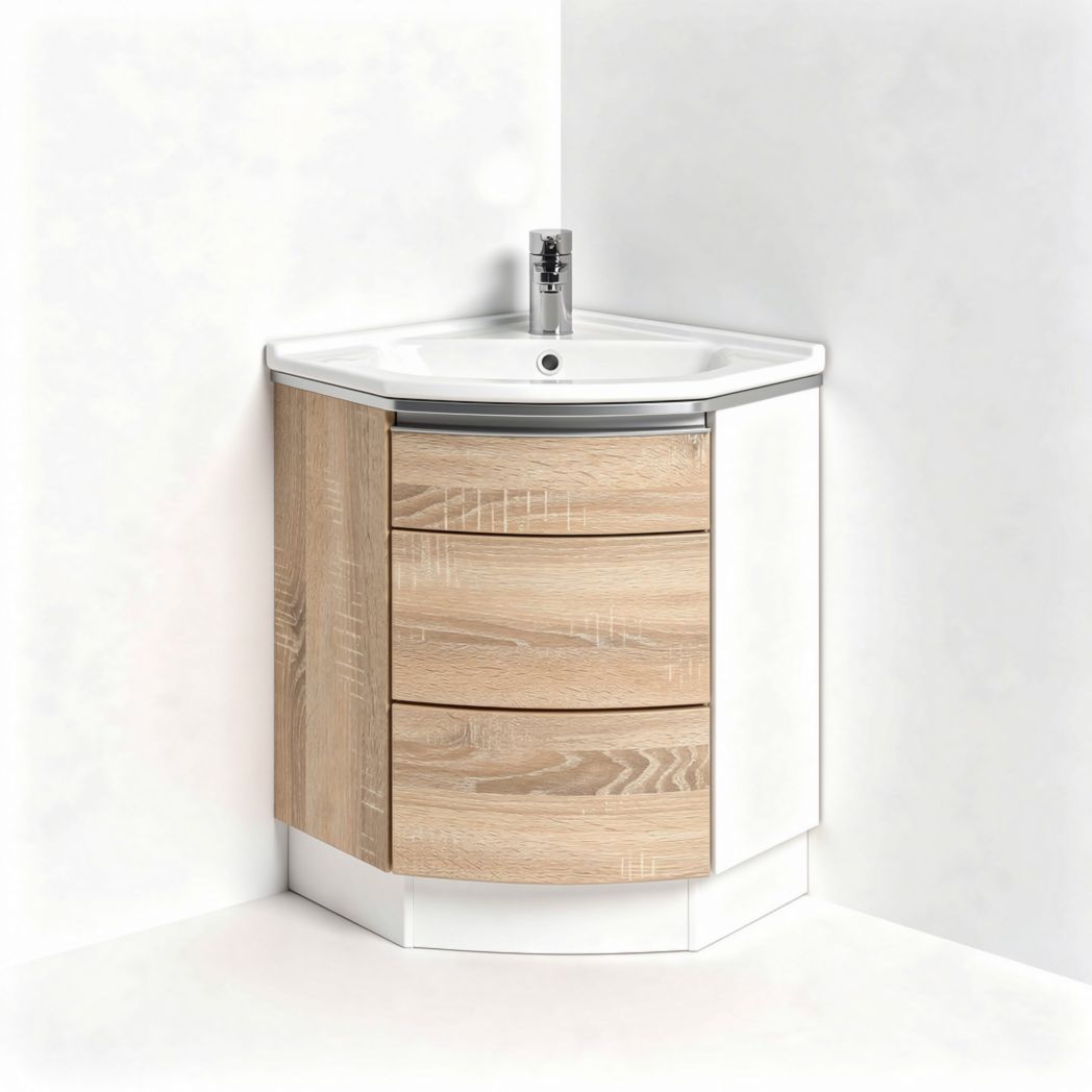 Corner bathroom vanity with sink and storage drawers - 50 x 50 x 85cm