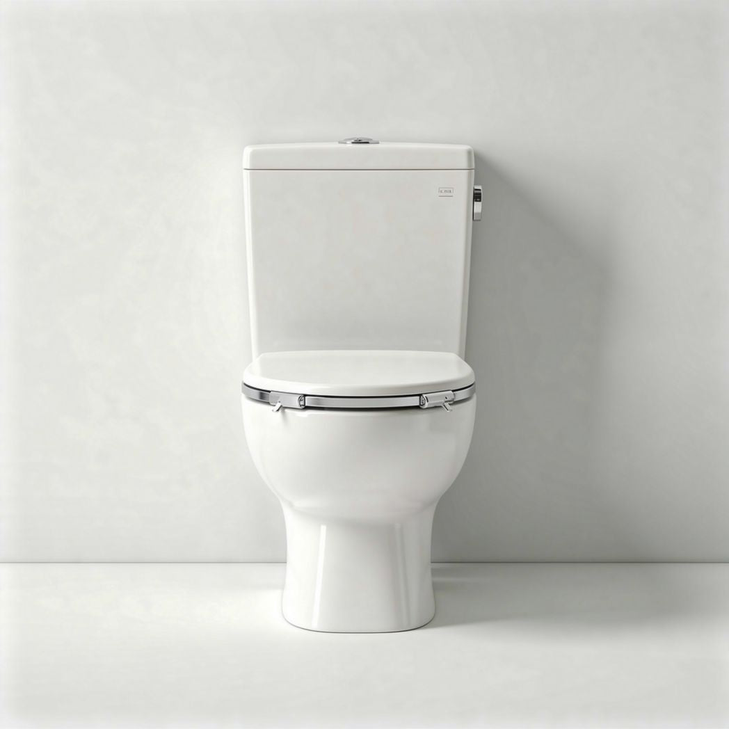 Ceramic toilet with chrome fittings for bathroom use - 70 x 38 x 80cm