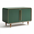 Green modern storage cabinet with wood legs - 90 x 45 x 50cm