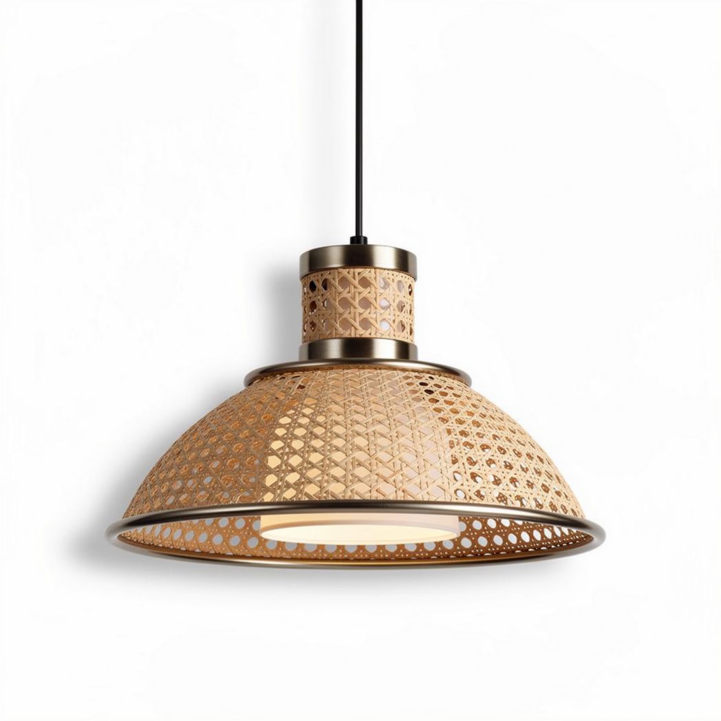 Woven rattan pendant light fixture for home decor - 30 x 30 x 40cm