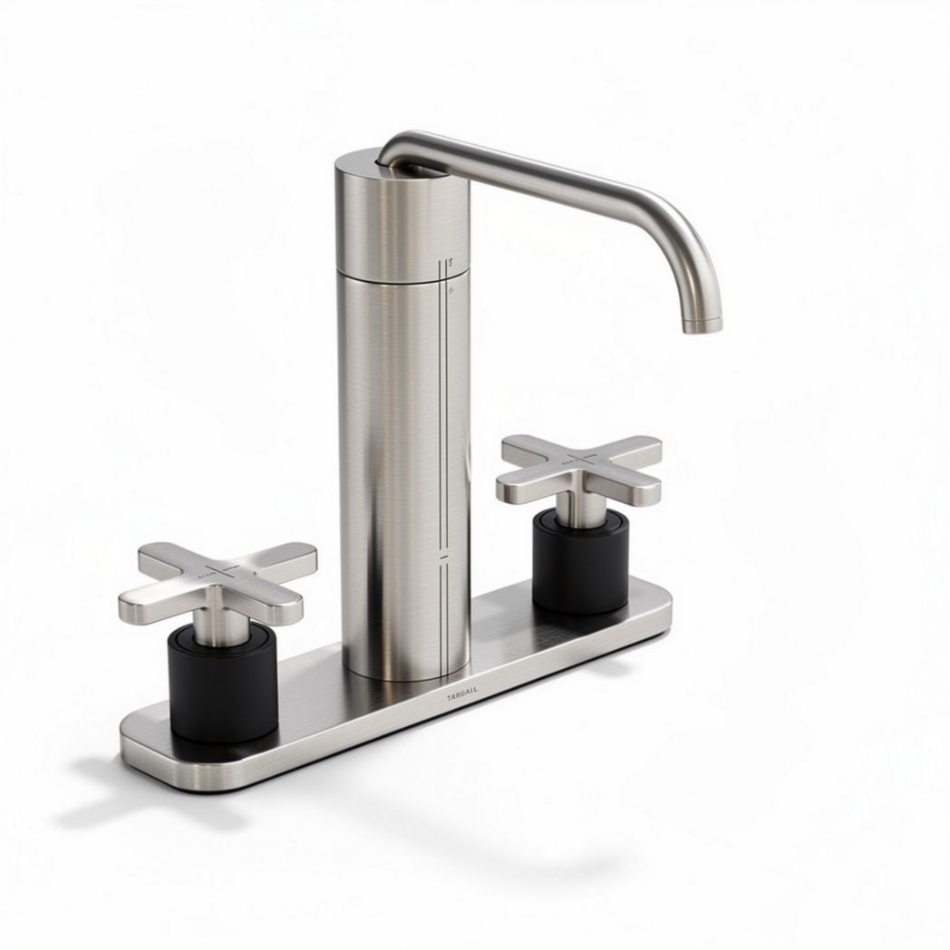 Stainless steel bathroom faucet with cross handles - 12 x 25 x 10cm