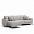 Sectional sofa in light gray fabric with cushions - approximately 250 x 90 x 85cm